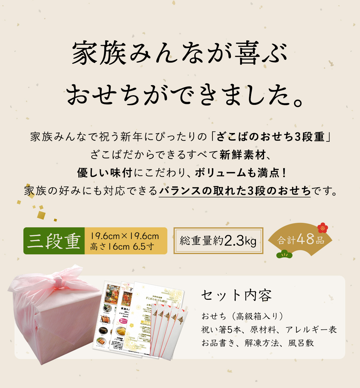 6.5寸 三段重 3~4人前 合計48品 総重量2.3kg